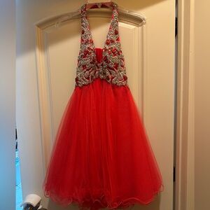Night Moves Red Halter Fit & Flare Formal Dress